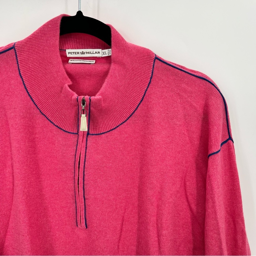 Peter Millar Cotton Cashmere Corded Contrast Quarter Zip Pullover Sweater XL - Picture 1 of 9